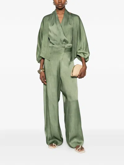 Cortana Elea Linen And Cotton Jacket In Green
