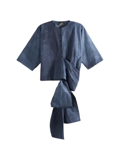Cortana Tie-fastening Cropped Blouse In Blue