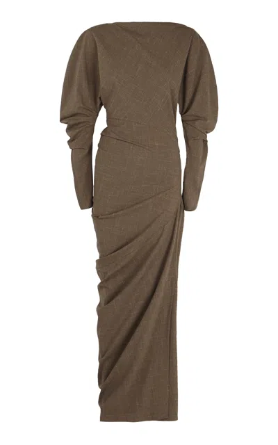 Cortana Timeless Wool-silk Maxi Dress In Brown