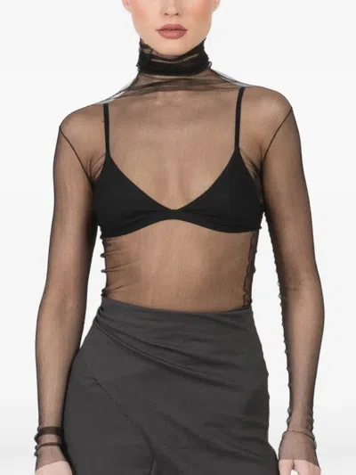 Cortana Tulle Turtleneck Sheer Top In Black