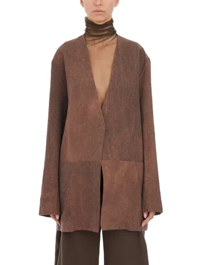 Cortana Unisex Buttonless Jacket With Front Pockets In Beige