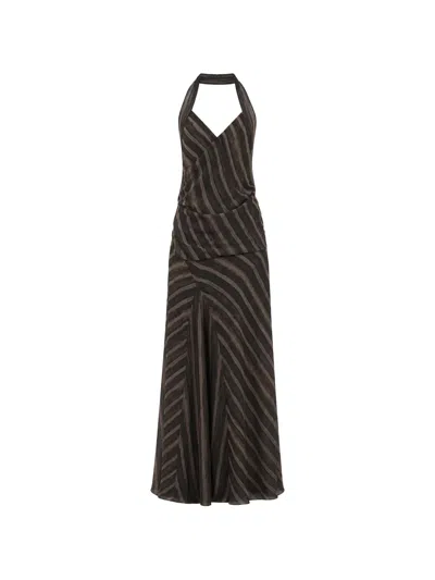 Cortana Ursula Diagonal-stripe Maxi Dress In Brown