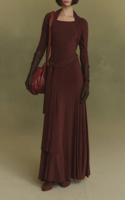 Cortana Velora Silk-blend Jersey Dress In Brown