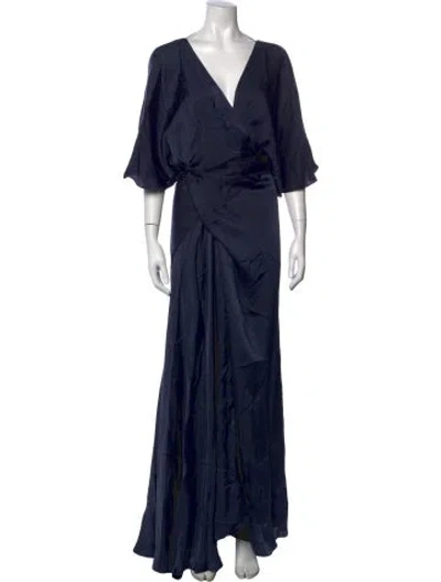 Pre-owned Cortana V-neck Long Dress In Blue