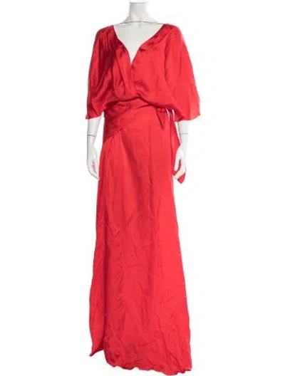 Pre-owned Cortana V-neck Long Dress W/ Tags In Red