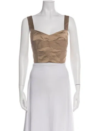 Pre-owned Cortana V-neck Sleeveless Crop Top W/ Tags In Brown