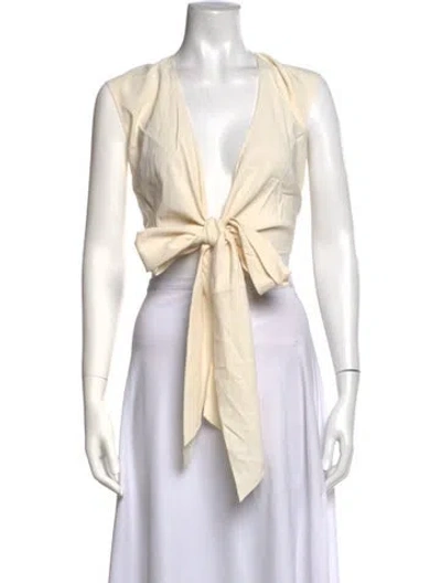 Pre-owned Cortana V-neck Sleeveless Crop Top W/ Tags In Neutrals