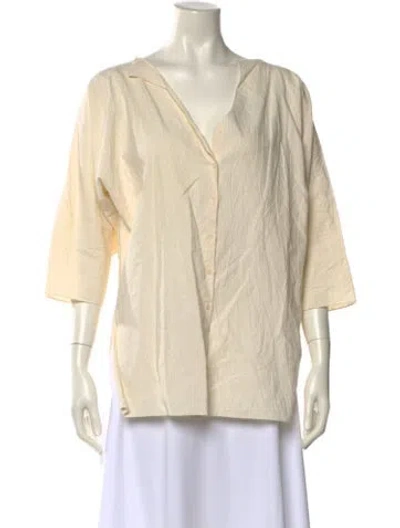 Pre-owned Cortana V-neck Three-quarter Sleeve Blouse In Neutral