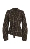 Cortana Wool-linen Checkered Salon Jacket In Brown