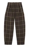 Cortana Wool-linen Checkered Salon Pants In Brown