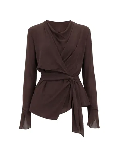 Cortana Wrap Tie Top In Brown