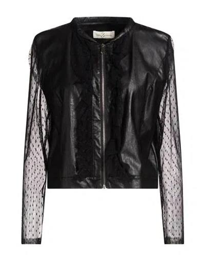 Corte Dei Gonzaga Woman Jacket Black Size 16 Polyurethane, Viscose, Polyamide