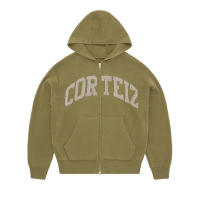 Pre-owned Corteiz 3m College Knit Zip Hoodie 'olive' | Green | Men's Size M