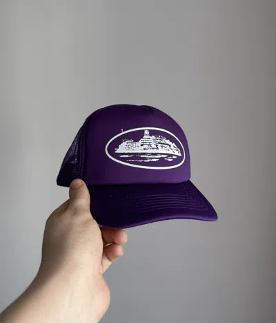 Pre-owned Corteiz Alcatraz Big Logo Trucker Hat Cap In Purple