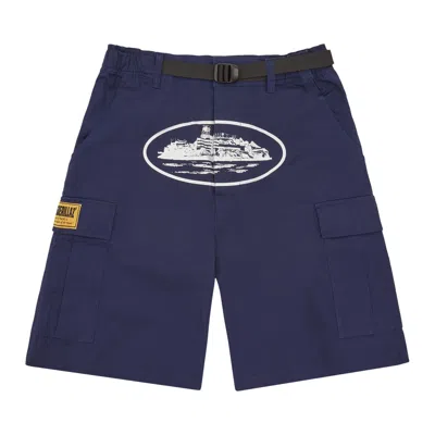 Pre-owned Corteiz Alcatraz Cargo Shorts 'navy' In Blue