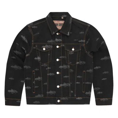 Pre-owned Corteiz Alcatraz Pattern Denim Jacket 'black' | Men's Size L