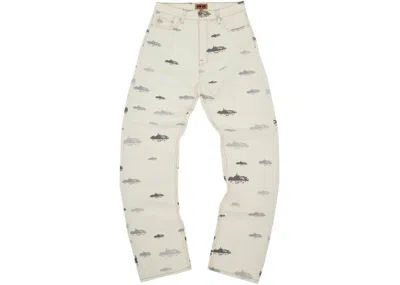 Pre-owned Corteiz Alcatraz Pattern Denim Jeans In White