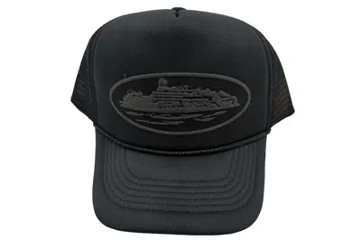 Pre-owned Corteiz Alcatraz Premium Puff Print Trucker Hat Black/black