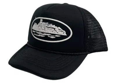 Pre-owned Corteiz Alcatraz Premium Puff Print Trucker Hat In Black