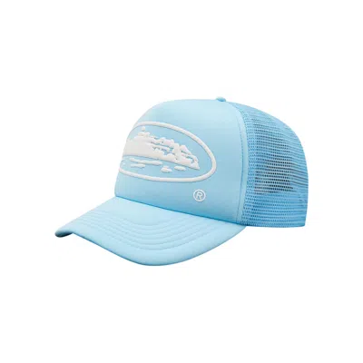 Pre-owned Corteiz Alcatraz Puff Print Trucker Hat 'baby Blue' | Men's Size Onesize