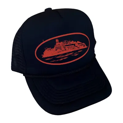 Pre-owned Corteiz Alcatraz Trucker Hat In Black/red