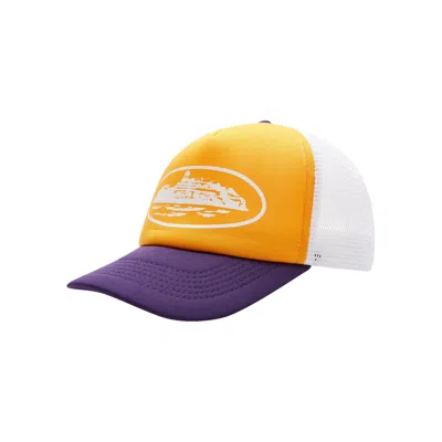 Pre-owned Corteiz Alcatraz Trucker Hat 'yellow/purple' In Multi-color