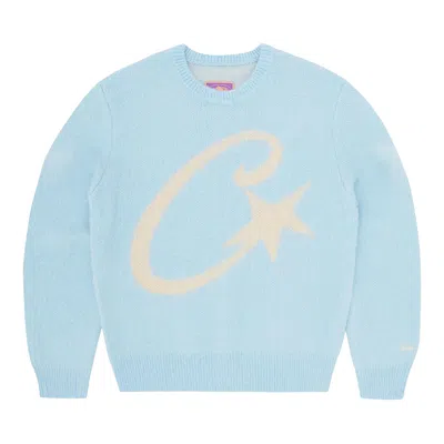 Pre-owned Corteiz Crtz C Star Mohair Knit Sweater 'baby Blue' | Men's Size M