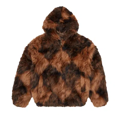 Pre-owned Corteiz Diamond Hooded Fur Jacket 'brown' | Men's Size M