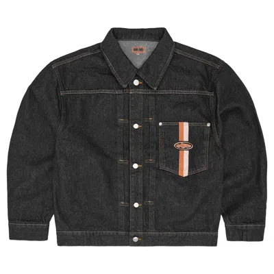 Pre-owned Corteiz Dual Stripe Denim Jacket 'washed Black' | Men's Size S