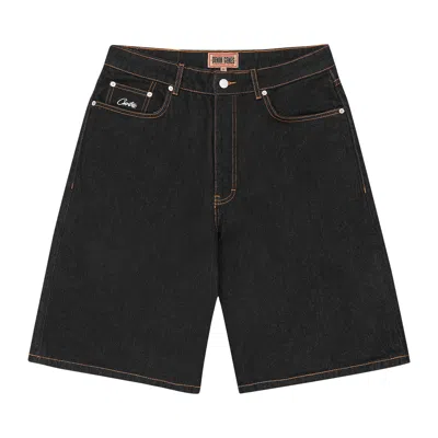 Pre-owned Corteiz Dual Stripe Denim Short 'washed Black' | Men's Size 34