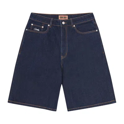 Pre-owned Corteiz Dual Stripe Denim Short 'washed Indigo' | Blue | Men's Size 36