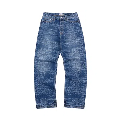 Pre-owned Corteiz Handwritten Baggy Jeans 'midwash Indigo' | Blue | Men's Size 28