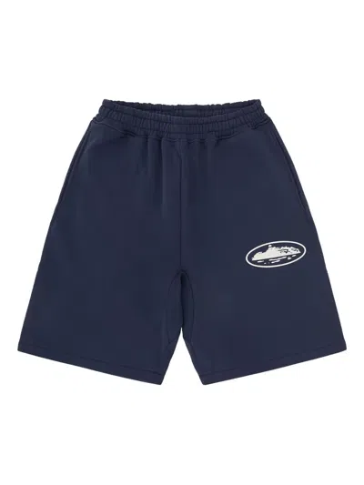 Corteiz Island Puff-print Cotton Shorts In Blue