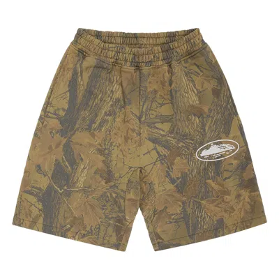 Pre-owned Corteiz Island Puff Print Sweatshort 'forest Camo' | Green | Men's Size L