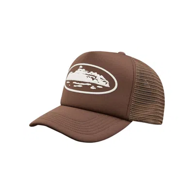 Pre-owned Corteiz Island Puff Print Trucker Hat 'brown' | Men's Size Onesize