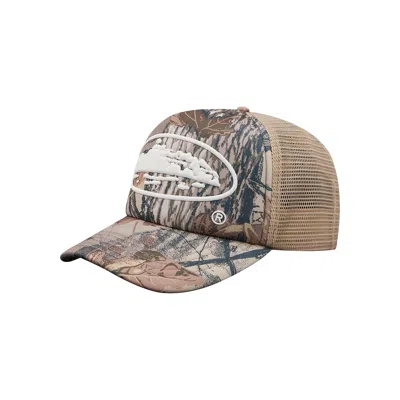 Pre-owned Corteiz Island Puff Print Trucker Hat 'forest Camo' | Green | Men's Size Onesize