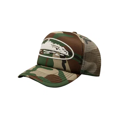 Pre-owned Corteiz Island Puff Print Trucker Hat 'woodland Camo' | Green | Men's Size Onesize