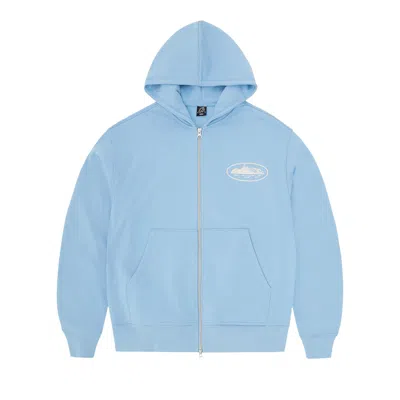 Pre-owned Corteiz Island Puff Print Zip Hoodie 'baby Blue' | Men's Size M