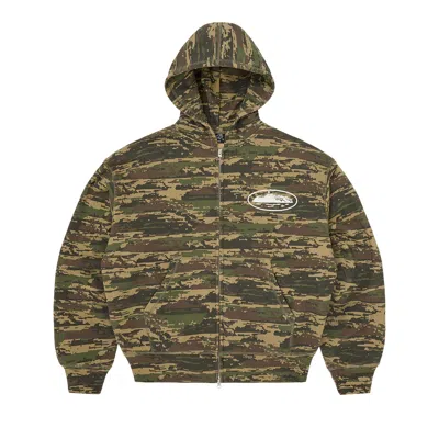 Pre-owned Corteiz Island Puff Print Zip Hoodie 'digi Camo' | Brown | Men's Size L