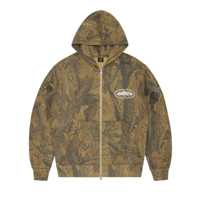 Pre-owned Corteiz Island Puff Print Zip Hoodie 'forest Camo' | Green | Men's Size Xl