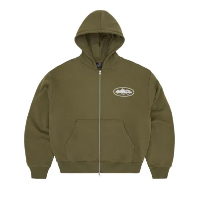 Pre-owned Corteiz Island Puff Print Zip Hoodie 'olive' | Green | Men's Size Xxl