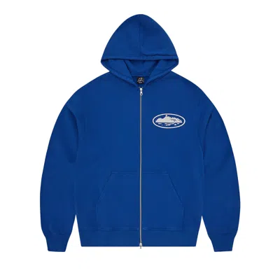 Pre-owned Corteiz Island Puff Print Zip Hoodie 'washed Royal' | Blue | Men's Size L
