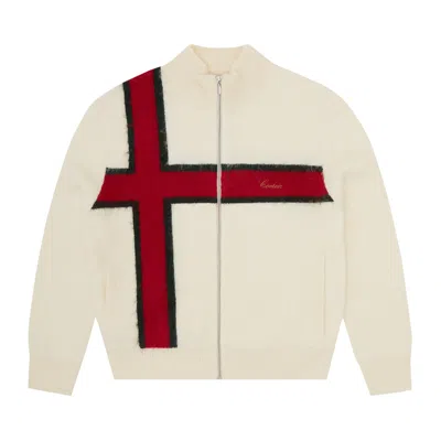 Pre-owned Corteiz Lux Knit Zip Up 'cream' | Men's Size M In White