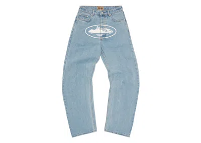 Pre-owned Corteiz Men's  Alcatraz Baggy Jeans In Washed Blue