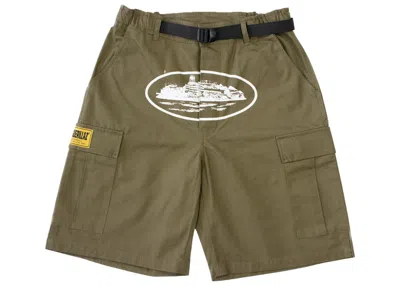 Pre-owned Corteiz Men's  Alcatraz Cargo Shorts In Khaki Green