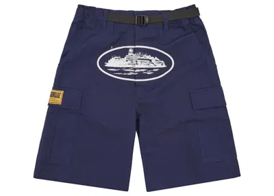 Pre-owned Corteiz Men's  Alcatraz Cargo Shorts In Navy Blue
