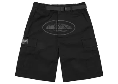 Pre-owned Corteiz Men's  Alcatraz Cargo Shorts In Triple Black