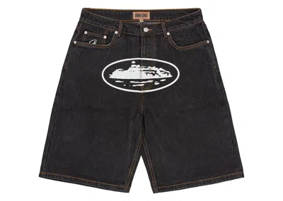 Pre-owned Corteiz Men's  Alcatraz Denim Shorts In Washed Black