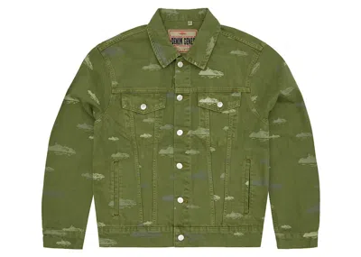 Pre-owned Corteiz Men's  Alcatraz Pattern Denim Jacket In Khaki