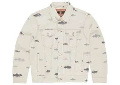 Pre-owned Corteiz Men's  Alcatraz Pattern Denim Jacket In White